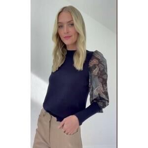 SIX/FIFTY McKenna Paisley Sweater, Sheer Sleeves, Womens Sz M, New NWT